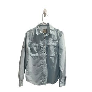 L.L. Bean‎ Light Blue Fishing Shirt Button Front Vented Roll Tab Sleeve Size S